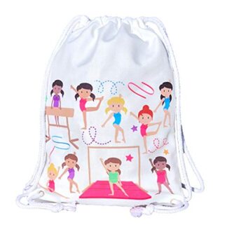 Mochila HECKBO® para niñas, Bolsa para gimnasia de algodón -  Estampada por Ambos Lados con gimnastas de Colores, 40 x 30 cm,