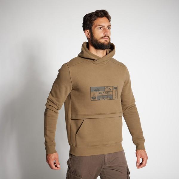 Sudadera Chaqueta Caza Solognac 500 Hombre Capucha Beis con Logo Decathlon