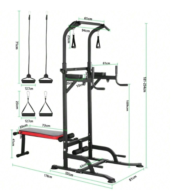 Shein Torre de potencia multifuncional con banco de pesas plegable, barra de dominadas