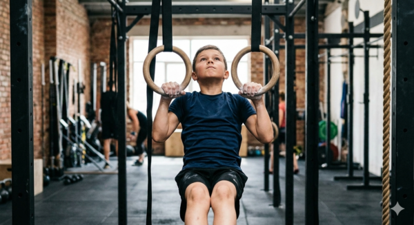 Tipo de agarre false Niños en ejercicio con grip en anillas